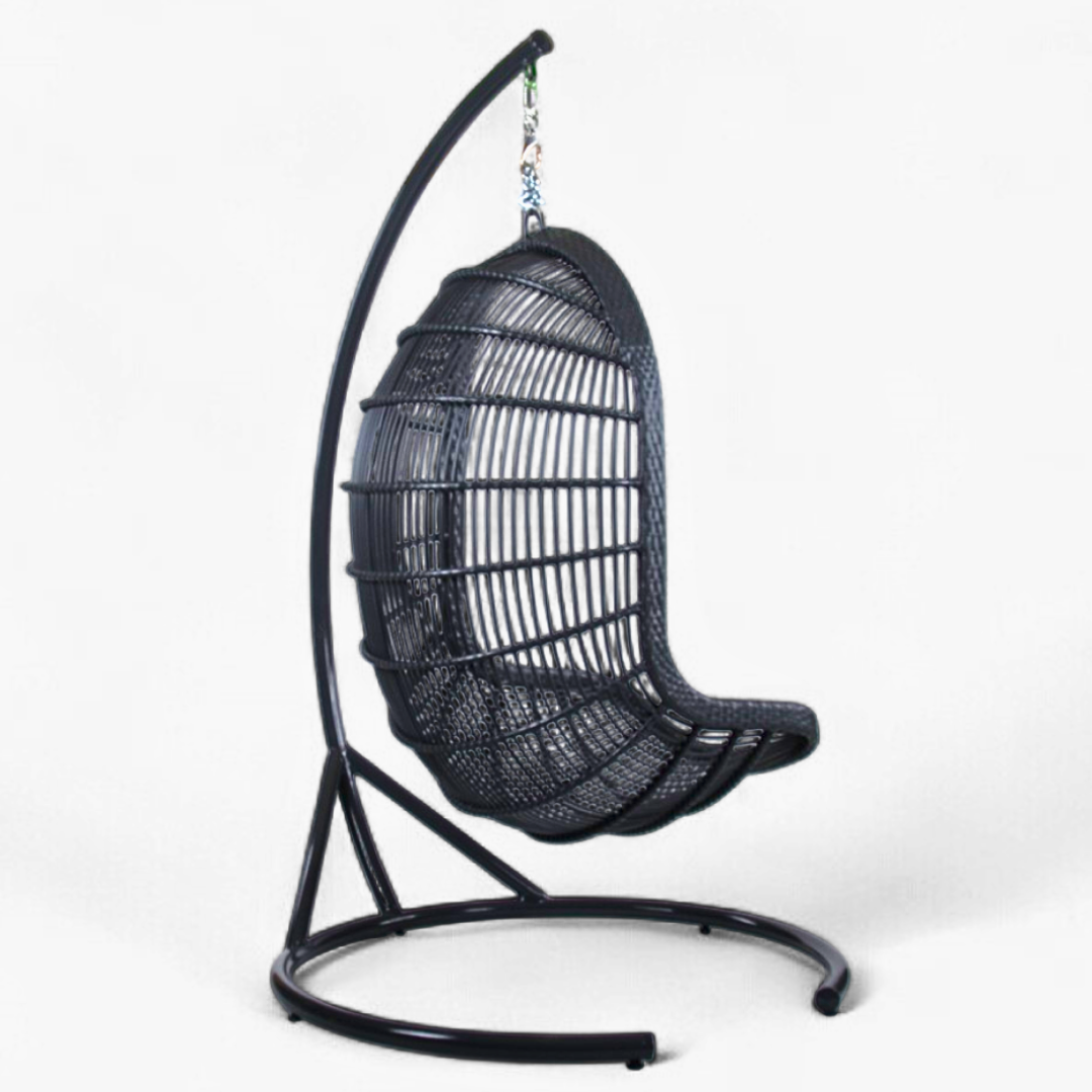 Vysoce kvalitní závěsné křeslo se stojanem PARMA Terico — houpací křeslo s ergonomií klasického křesla. Černé